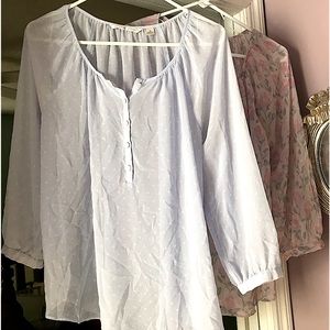 Lauren Conrad Sheer Blouse - Pale Blue With Tiny White Hearts